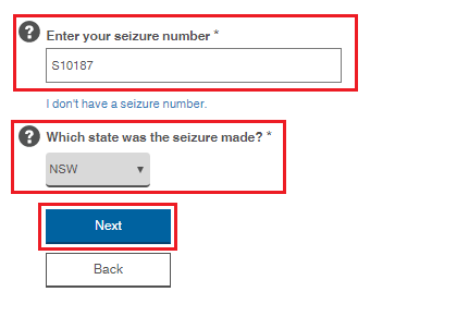 Seizure number and state fields on seizure form
