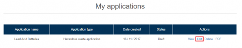 Edit application page