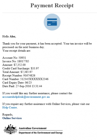 Payment receipt email