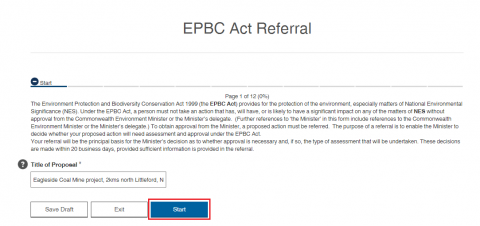 Start epbc act referral