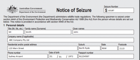 Person listed on the seizure notice details